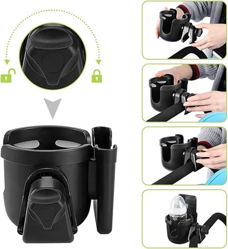 Accmor Stroller Cup Holder with Phone Holder, Bike Cup Holder, Universal Cup Holder for Uppababy Nuna Doona Strollers, 2-in-1 Cup Phone Holder for Stroller, Bike, Wheelchair, Walker, Scooter thumbnail 2