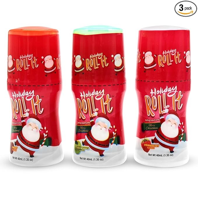 3 Pack | Slime Sour Roller Licker Candy - Assorted, Cherry, Green Apple, Strawberry - Holiday Slime Roll it Licker Candy, Perfect for Christmas Stockings, PiÃ±atas, and Party Favors