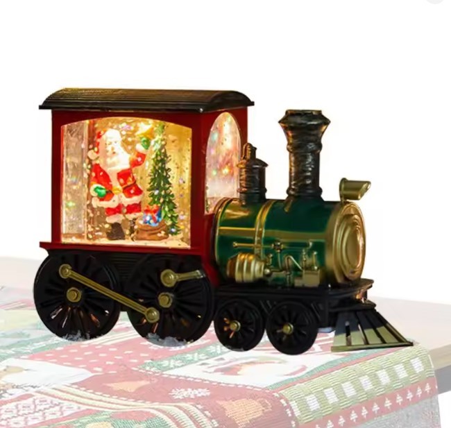 Christmas Train Snow Globe Vintage Train Snowflake Light Winter Holiday Glittering Santa Claus Snowmen Snow Globe Bedside Table