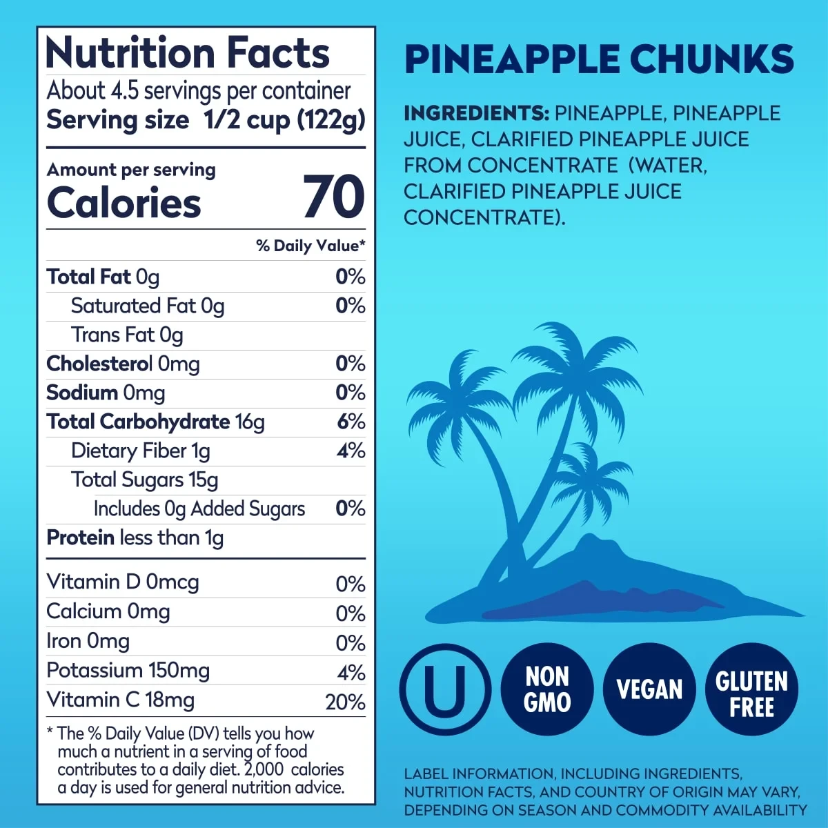 Dole Pineapple Chunks in 100% Pineapple Juice, 20 oz Can thumbnail 2