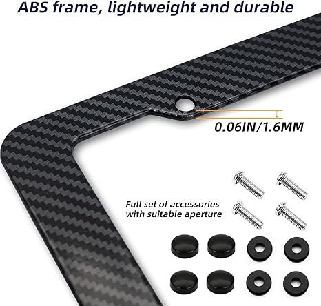 Black Carbon Fiber License Plate Frame, 2 Pack Glossy Waterproof Plastic Number Plate Frame Print Carbon Fiber Pattern for Man and Women (with Fasteners and Screws) thumbnail 5