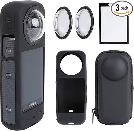 PellKing Camera Protective Accessories Kit for Insta360 X3, Insta 360 X3 Bundle Include Lens Guard/Silicone Protective Cover/Screen Protectors/Camera Case