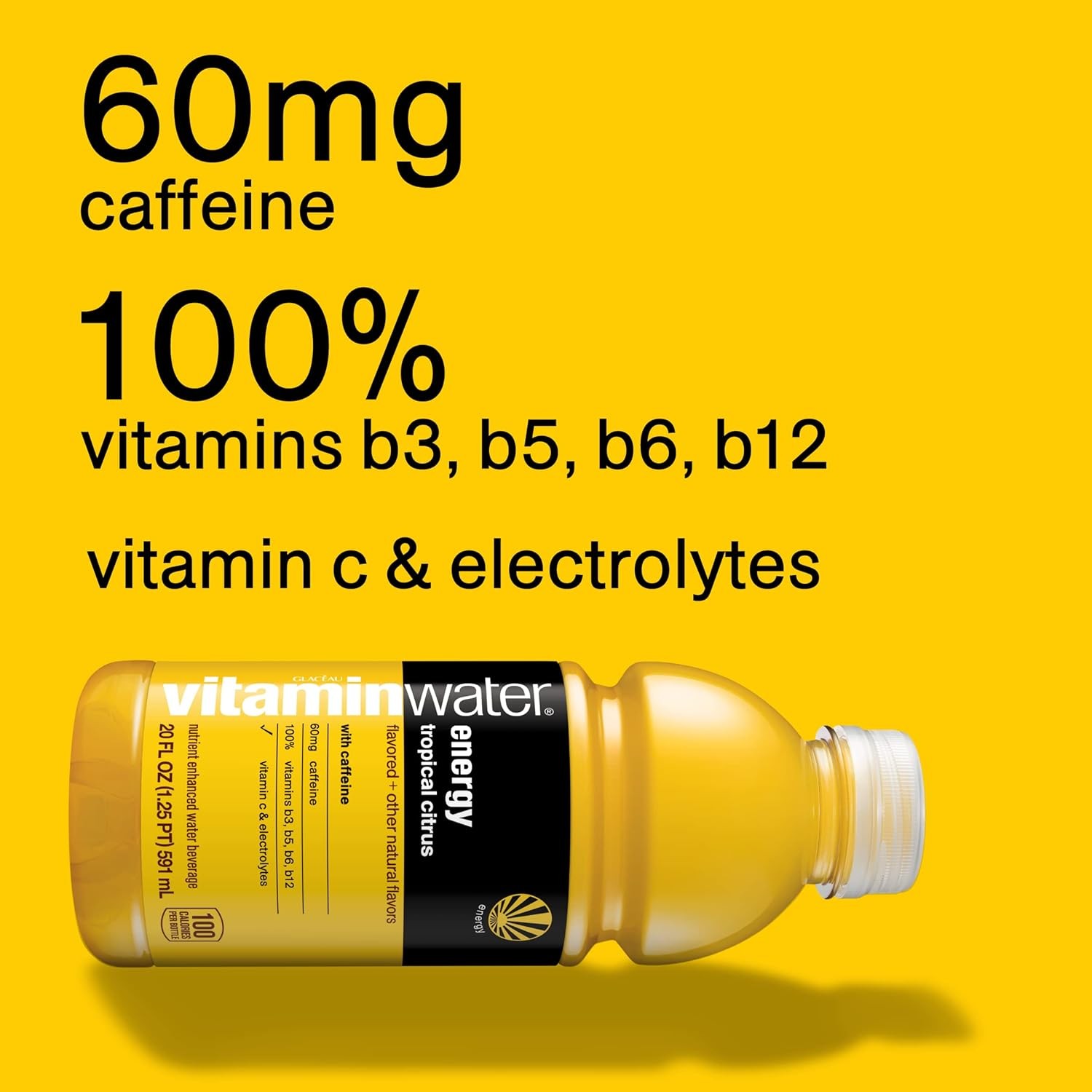 vitaminwater energy electrolyte enhanced water w/vitamins, tropical citrus drinks, 20 fl oz, 12 Pack thumbnail 3
