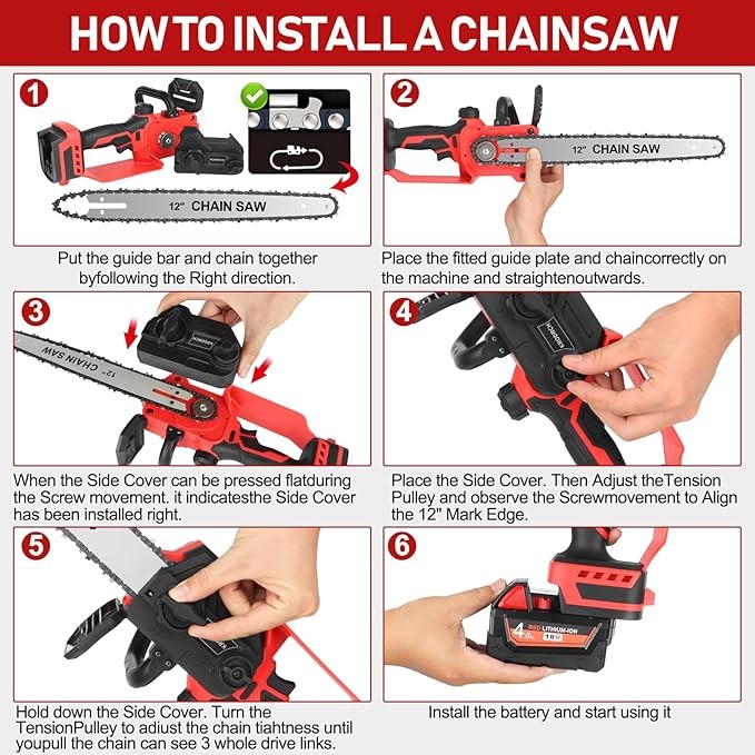 Mini Chainsaw Cordless Compatible for Milwaukee M18 18V Battery (Without Battery) 12 Inch Handheld Brushless Electric Chainsaw with Auto Oiler & Security Lock, for Wood, Trees Cutting (Tool Only) thumbnail 4