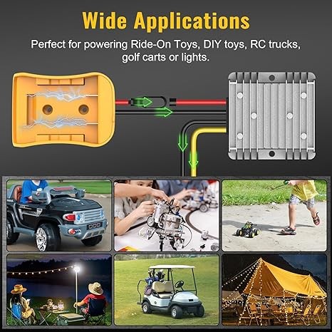 2 Pack 20V to 12V Step Down Converter Compatible with DeWalt 20V Power Wheel Battery Adapter, DC 12V 20A 240W Buck Converter Regulator 30A Fuse & Wire Terminal thumbnail 5