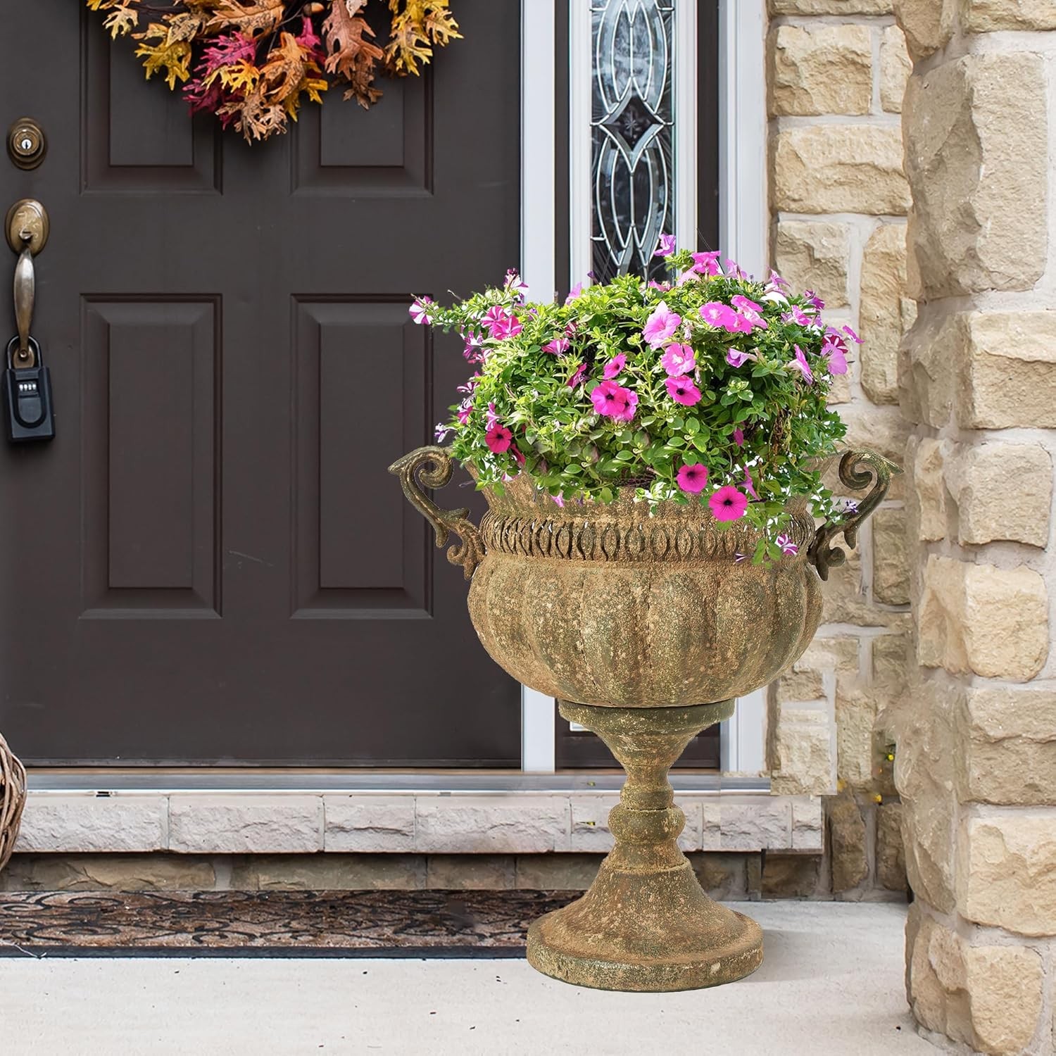Worth Garden 18.5" H. Metal Urn Planters - Bronze Classic Antique Iron Plant Pots - Decorative Rustic Flower Pots for Outdoor Use - Traditional Urn Planter for Garden, Patio, Front Porch thumbnail 2