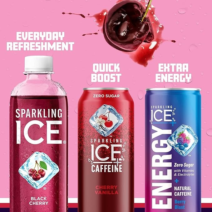 Sparkling Ice, Black Cherry Sparkling Water, Zero Sugar Flavored Water, with Vitamins and Antioxidants, Low Calorie Beverage, 17 fl oz Bottles (Pack of 12) thumbnail 4