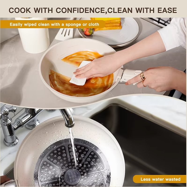 21 Piece Pots and Pans Set Non-Stick, Astercook Ceramic Cookware Set with Sensor Handles, Milky white thumbnail 2
