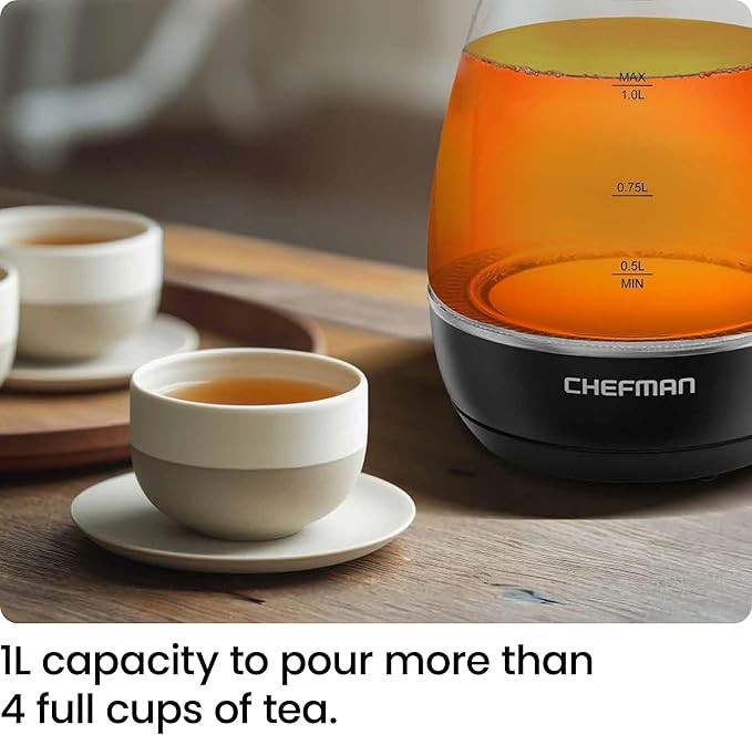 Chefman Electric Kettle with Tea Infuser, 1L 1500W, Removable Lid for Easy Cleaning, Boil-Dry Protection, Stainless Steel Filter, BPA Free, Auto Shut Off Hot Water Boiler, Small Electric Tea Kettle thumbnail 5