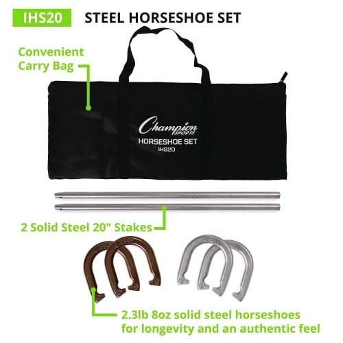 Champion Sports Steel Horseshoe Set, (4) Horseshoes/(2) 20" Stakes/Nylon Carry Bag (IHS20) thumbnail 2