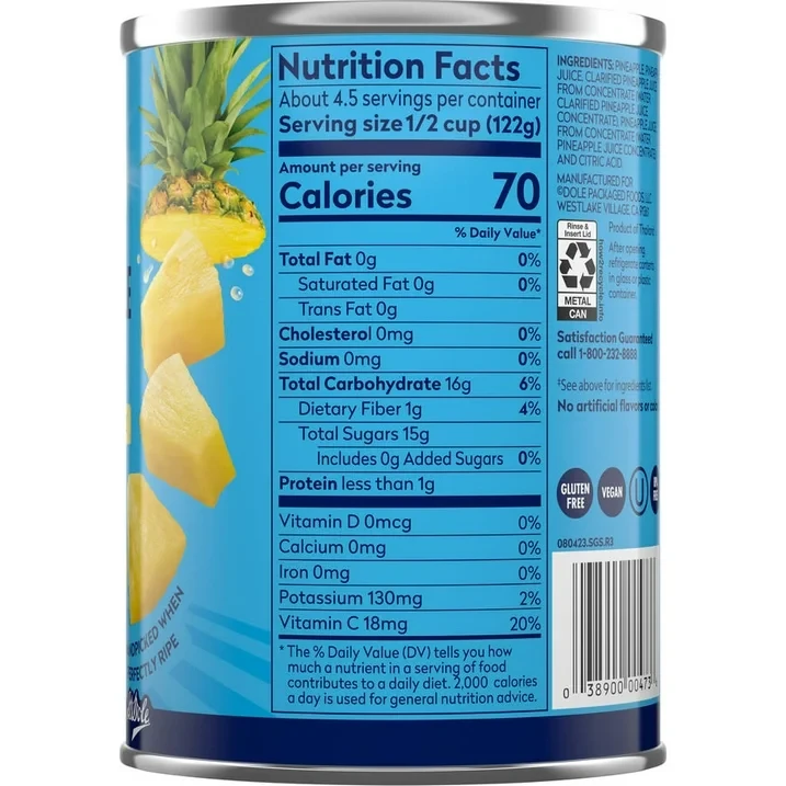 Dole Pineapple Chunks in 100% Pineapple Juice, 20 oz Can thumbnail 5