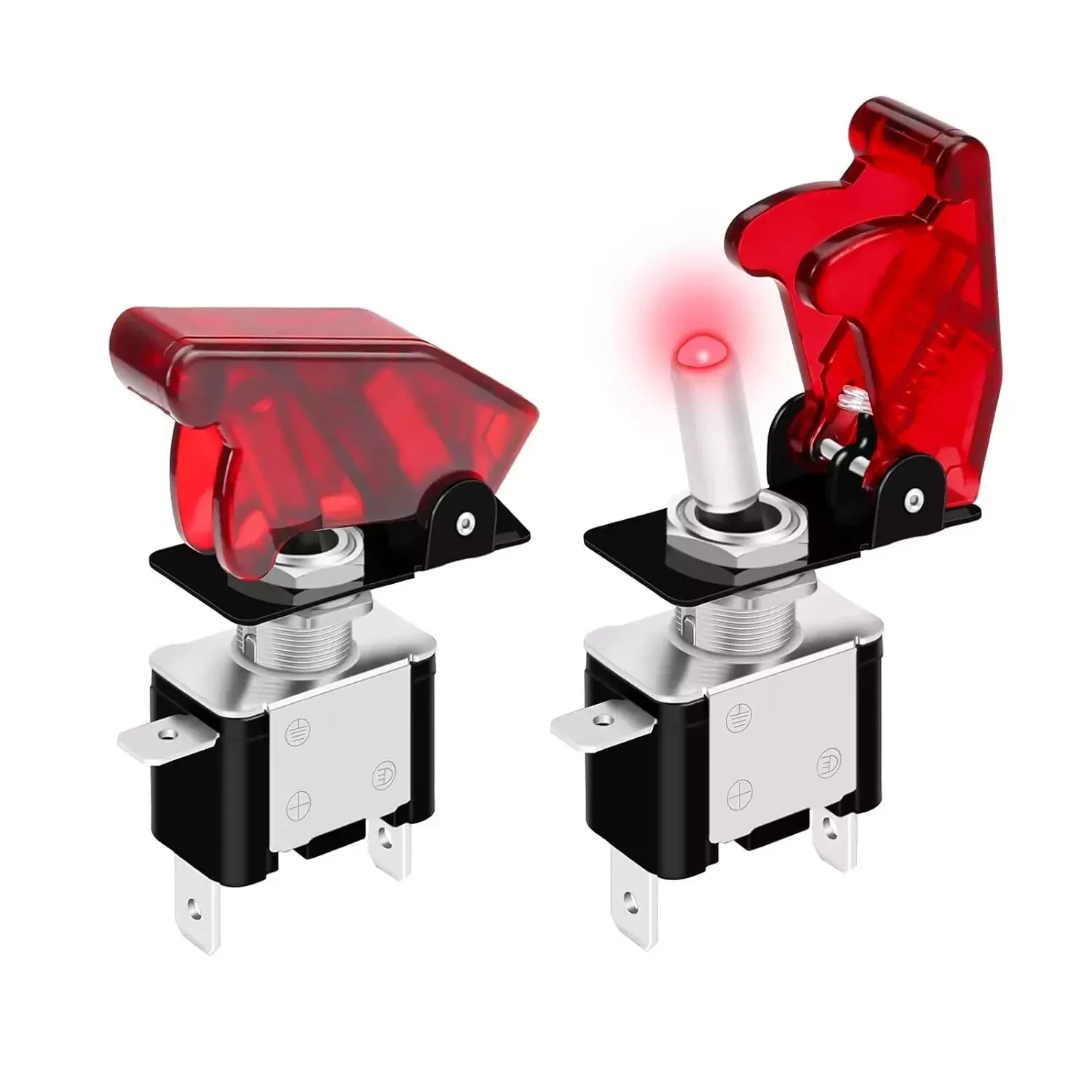 Red 12V LED Toggle Switch with Safety Cover - 2 Pack Heavy Duty