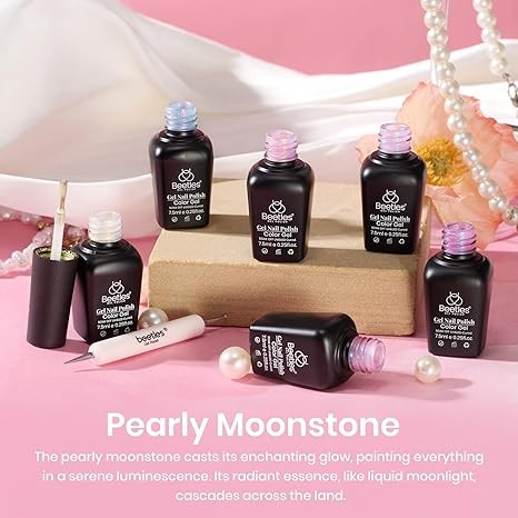 Beetles Pearl Gel Nail Polish, 6 Colors Shimmer Pearl White Pink Purple Mermaid Nail Drawing Gel Polish Soak Off Uv Gel Polish Swirl Shell Thread Effect DIY Manicure Gift for Women thumbnail 3