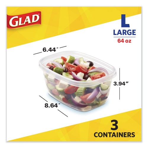 Glad Deep Dish Food Storage Containers, 64 oz, Plastic, 3/Pack (70045PK) thumbnail 5