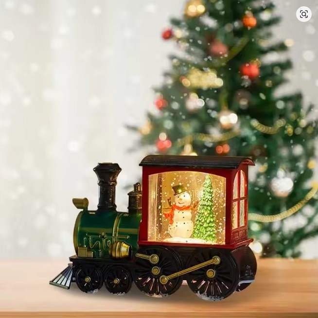 Christmas Train Snow Globe Vintage Train Snowflake Light Winter Holiday Glittering Santa Claus Snowmen Snow Globe Bedside Table thumbnail 3