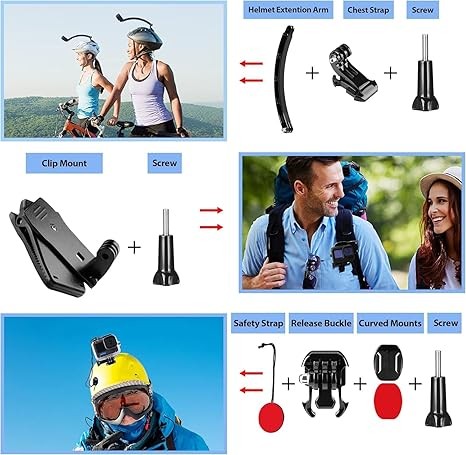 HONGDAK Action Camera Accessories Kit for GoPro Hero 13 12 11 10 9 Black, Waterproof Housing+Silicone Case+ Adjustable Arm+Head Chest Wrist Strap+Bike Mount+Suction Cup+Floating Grip Bundle Set 63in1 thumbnail 5