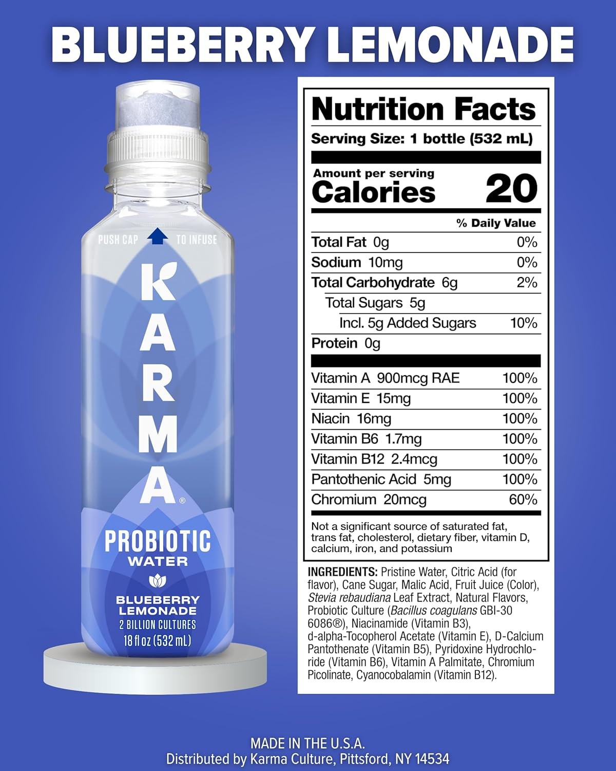 Karma Probiotic Water - 12 Pack, Blueberry Lemonade Drink - Immune & Gut Health Support thumbnail 2