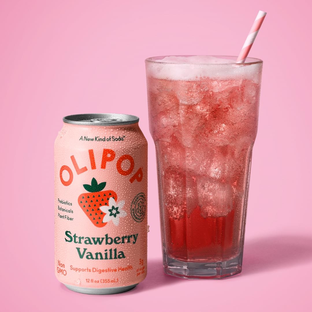 OLIPOP Prebiotic Soda Pop, Strawberry Vanilla, A New Kind of Soda Packed with Prebiotics, Fiber, and Botanicals, Gluten Free, Vegan, GMO Free, 12oz (12-Cans) thumbnail 4