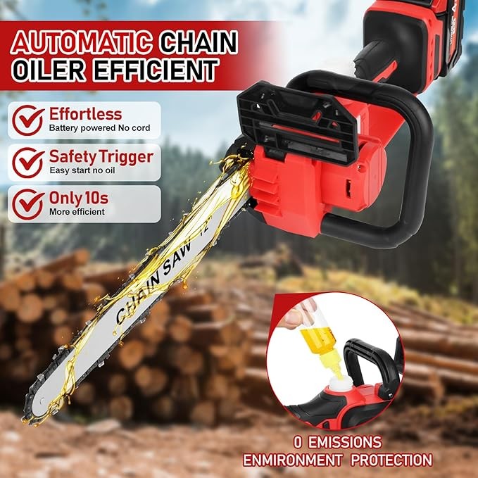 Mini Chainsaw Cordless Compatible for Milwaukee M18 18V Battery (Without Battery) 12 Inch Handheld Brushless Electric Chainsaw with Auto Oiler & Security Lock, for Wood, Trees Cutting (Tool Only) thumbnail 3