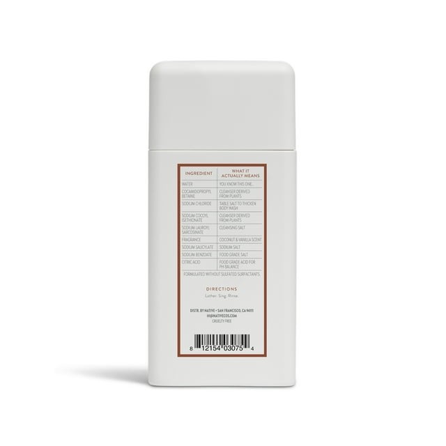 Native Body Wash, Sulfate Free, Coconut & Vanilla, for Women and Men, Travel Size 3 oz thumbnail 2