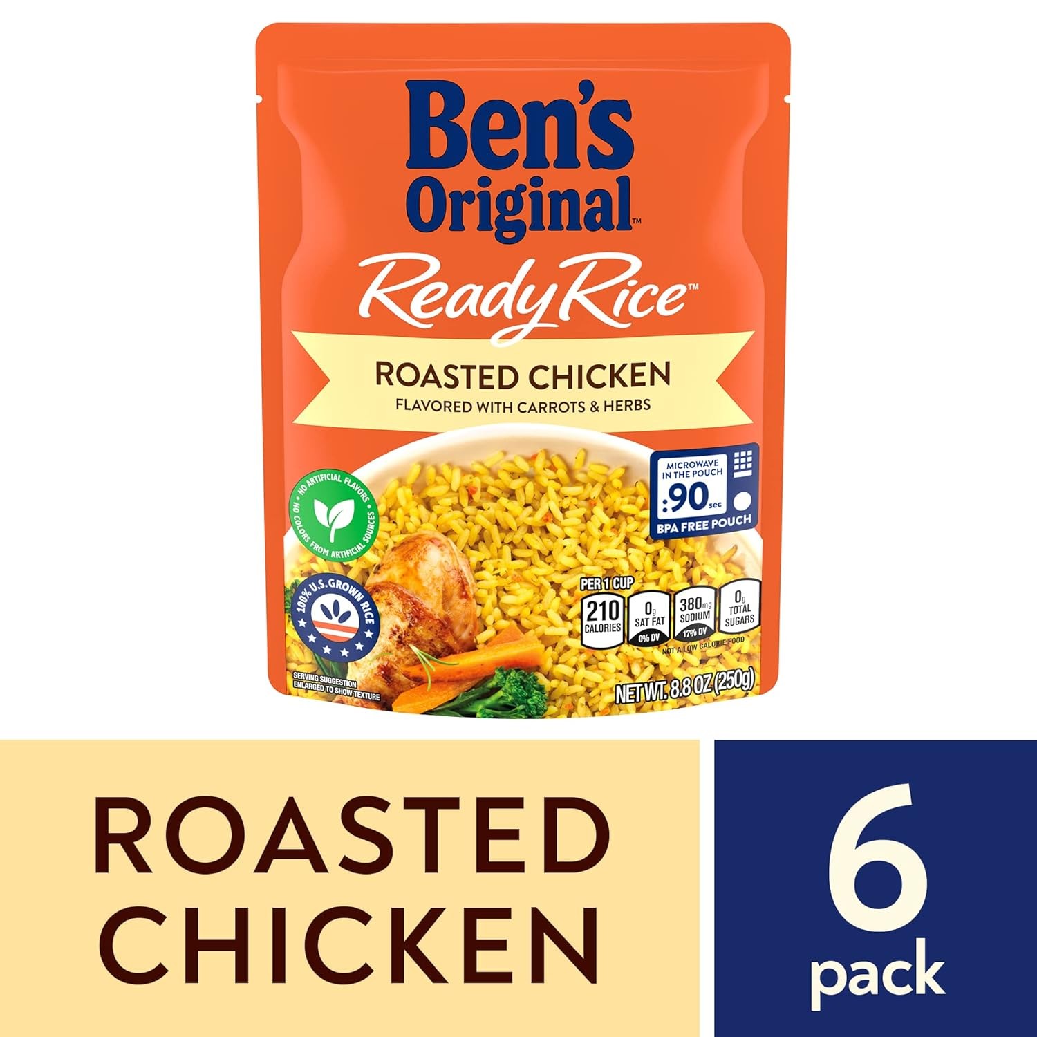 BEN'S ORIGINAL Ready Rice Roasted Chicken Flavored Rice, Easy Dinner Side, 8.8 OZ Pouch (Pack of 6) thumbnail 3