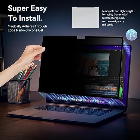Privacy Screen Protector for MacBook Pro 14 Inch (2021-2024, M1, M2), Easy On/Off Removable Anti Spy Blue Light Glare Cover Shield, Laptop Privacy Filter for Mac Pro 14in (A2918/A2992/A2442/A2779) thumbnail 5