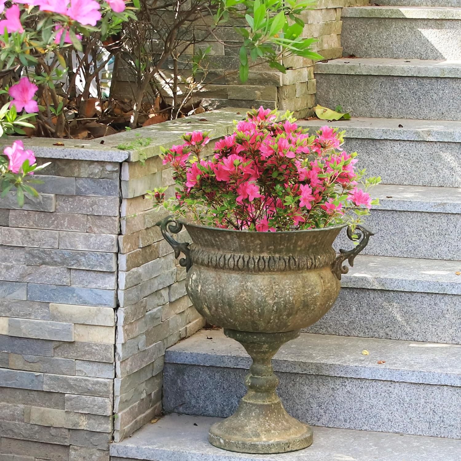 Worth Garden 18.5" H. Metal Urn Planters - Bronze Classic Antique Iron Plant Pots - Decorative Rustic Flower Pots for Outdoor Use - Traditional Urn Planter for Garden, Patio, Front Porch thumbnail 3