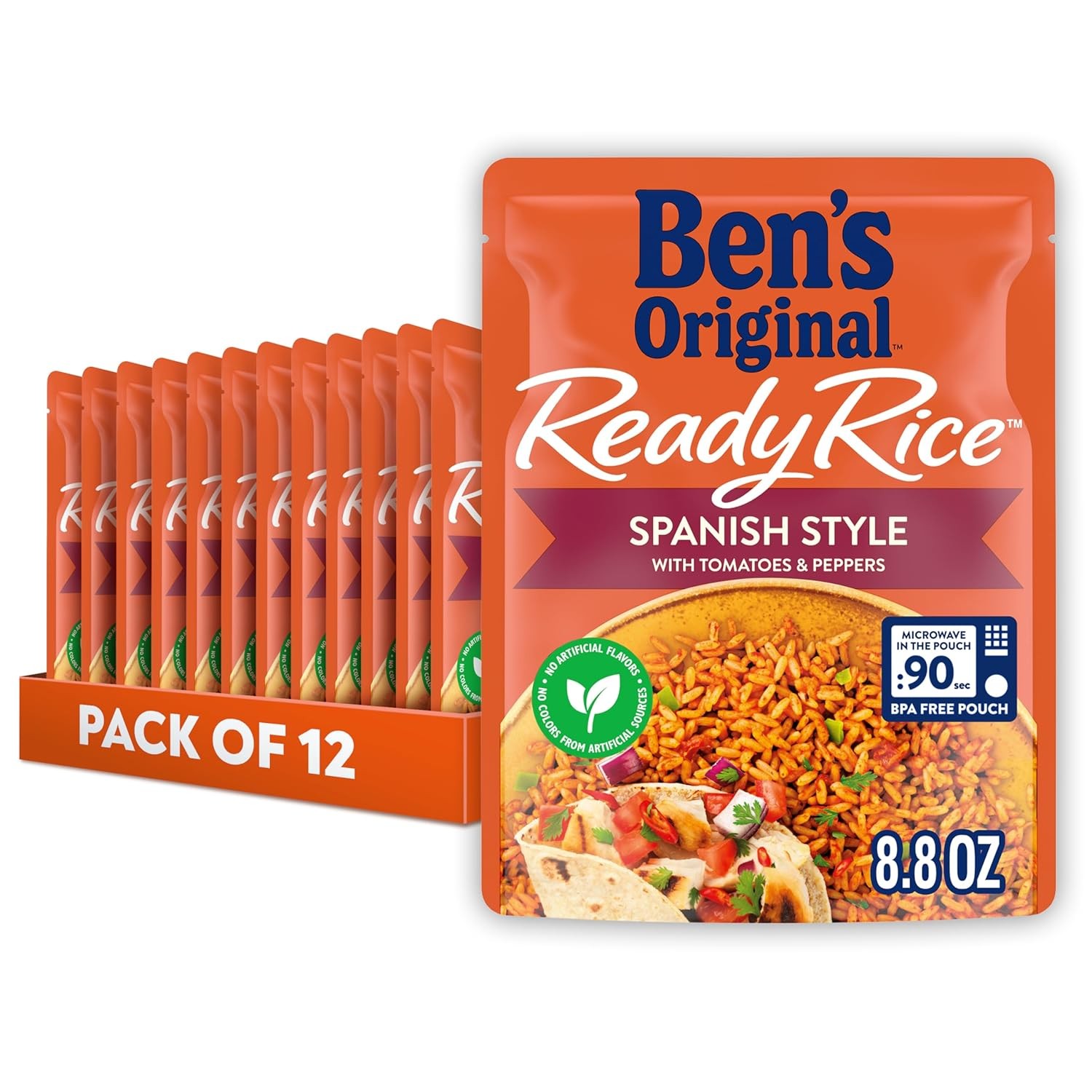 BEN'S ORIGINAL Ready Rice Spanish Style Flavored Rice, Easy Dinner Side, 8.8 OZ Pouch (Pack of 12)