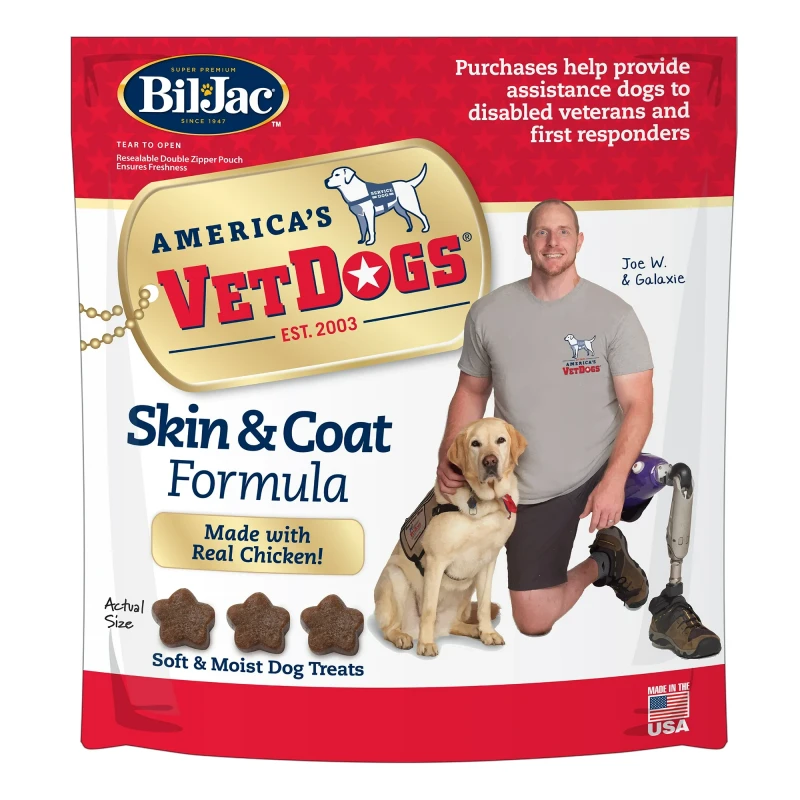 Bil-Jac VetDogs Veteran's K-9 Corps Skin & Coat Formula, Soft & Moist Dog Treats, Chicken, 10 oz