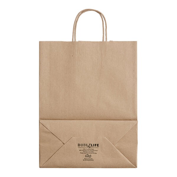 Duro 10" x 5" x 13" Missy Natural Kraft Paper Shopping Bag with Handles - 250/Bundle thumbnail 2