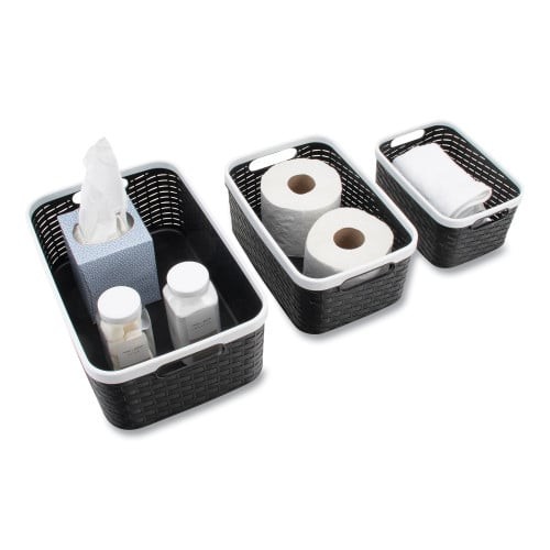 Advantus Open Lid Storage Bin, Assorted Sizes, Black/White, 3/Pack (39220) thumbnail 6