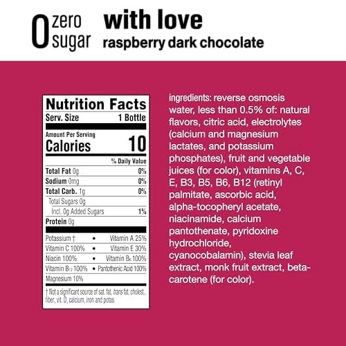 vitaminwater zero with love nutrient enhanced water w/vitamins, raspberry dark chocolate, 20 fl oz, 12 Pack thumbnail 4