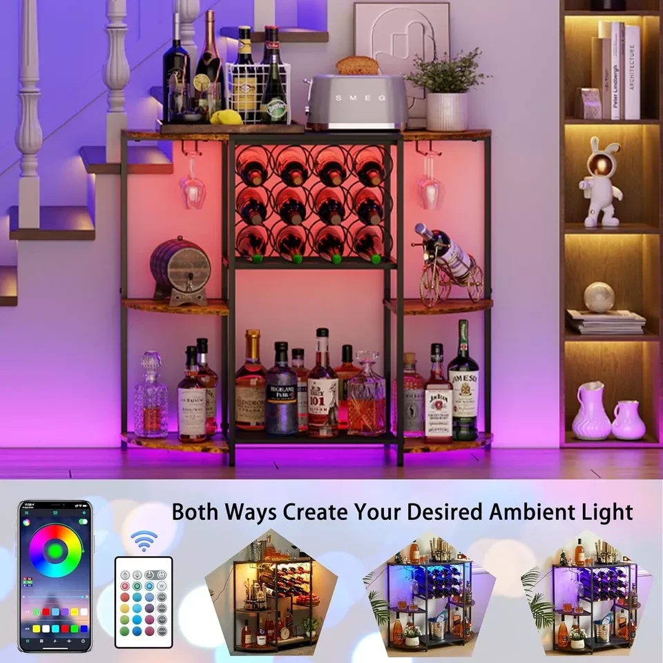 JKsmart Wine Bar Cabinet with LED Lights, Wine Rack with Storage and Glass Ho... thumbnail 5
