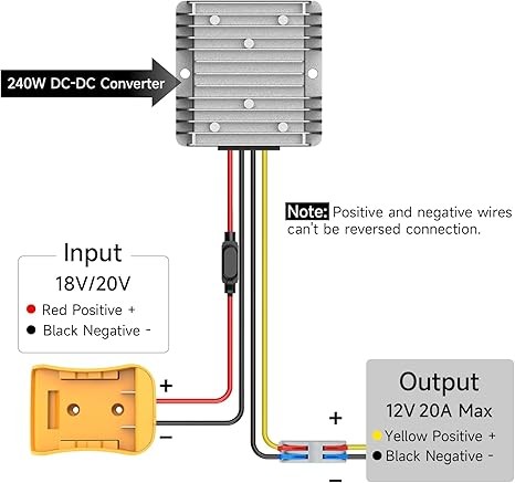 2 Pack 20V to 12V Step Down Converter Compatible with DeWalt 20V Power Wheel Battery Adapter, DC 12V 20A 240W Buck Converter Regulator 30A Fuse & Wire Terminal thumbnail 7
