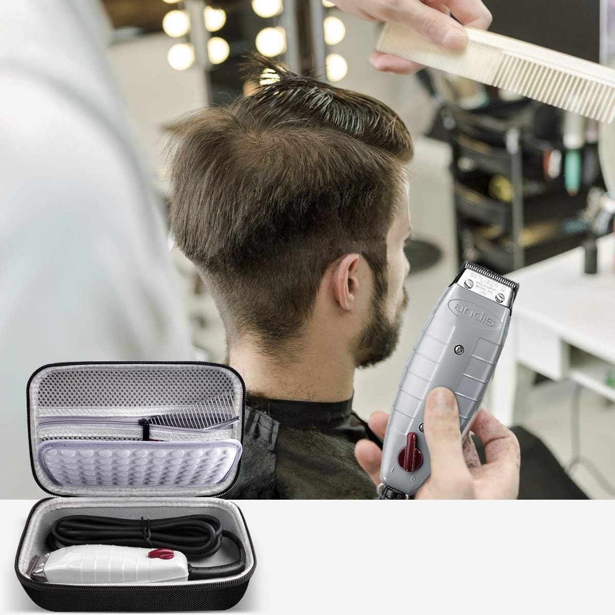 Case for Andis Professional T-Outliner Beard & Hair Trimmer, Model GTO 04780/04710/04603/04775, with Mesh Pocket for Attachment Set - Bag Only (Black+Grey Inner) thumbnail 7