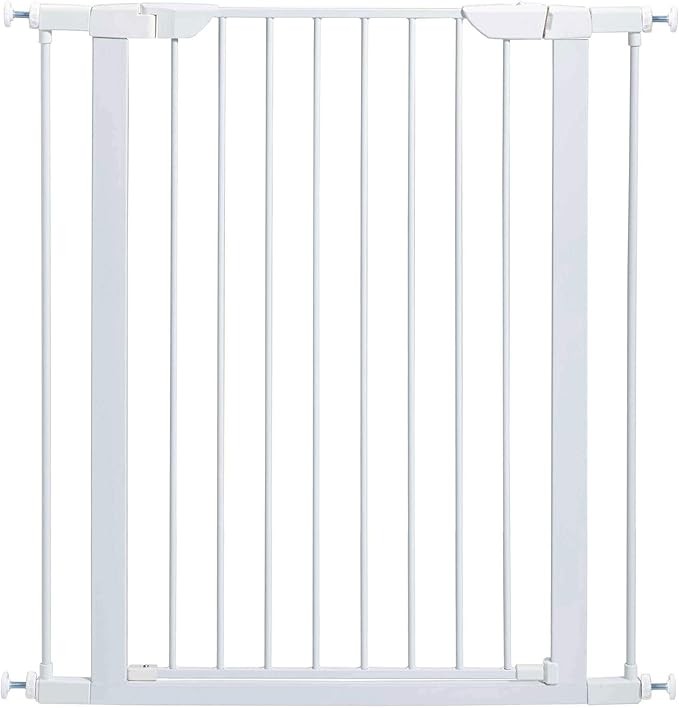 MidWest Homes for Pets 39 Inches Tall Walk-Through Steel Pet Gate, Pressure Mounted Dog Gate Measures 29-38 Inches Wide & Includes Two 3-Inch-Wide Extensions, White