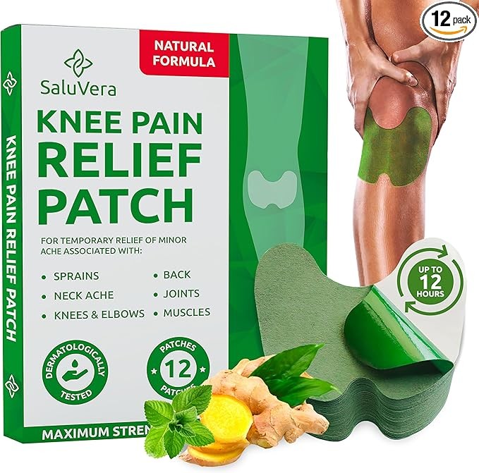 Knee Pain Relief Patch, Warming Herbal Plaster Pain Patches, Knee Patches for Pain Relief Bone on Bone Extra Strength,12 Hour Long Lasting Relief of Joint Pains, 12 Count