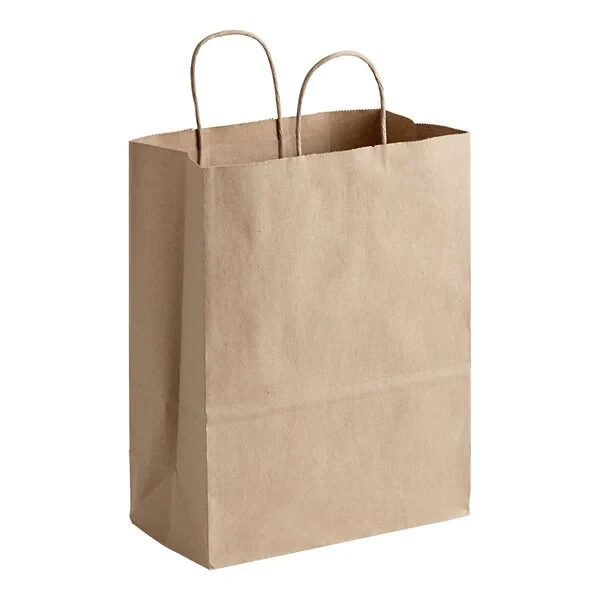 Duro 10" x 5" x 13" Missy Natural Kraft Paper Shopping Bag with Handles - 250/Bundle thumbnail 3
