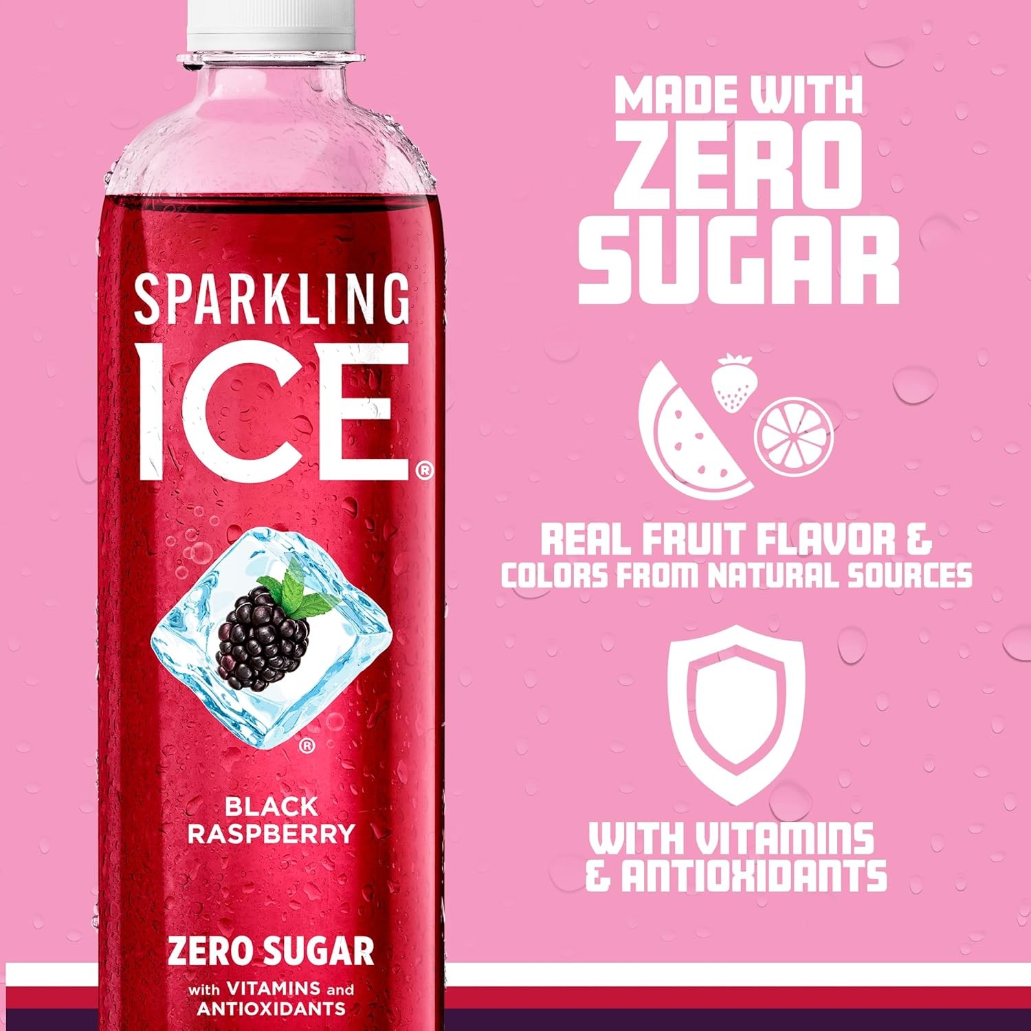 Sparkling Ice, Black Raspberry Sparkling Water, Zero Sugar Flavored Water, with Vitamins and Antioxidants, Low Calorie Beverage, 17 fl oz Bottles (Pack of 12) thumbnail 3
