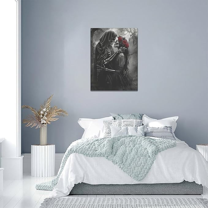 Gothic Skull Wall Art Pictures Goth Skeleton Wall Decor Canvas Painting Home Modern Artwork Decorations Framed for Bathroom Living Room Bedroom Office 12 x 16 inch thumbnail 4