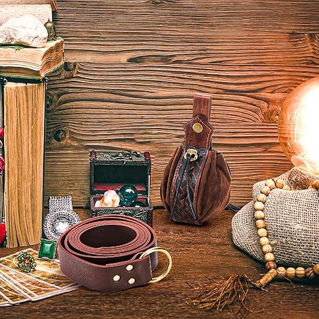2 Pcs Medieval Viking Belt Set with Pouch, Renaissance Leather Belt and Waist Bag, Vintage Knight Accessories for Halloween Cosplay thumbnail 2