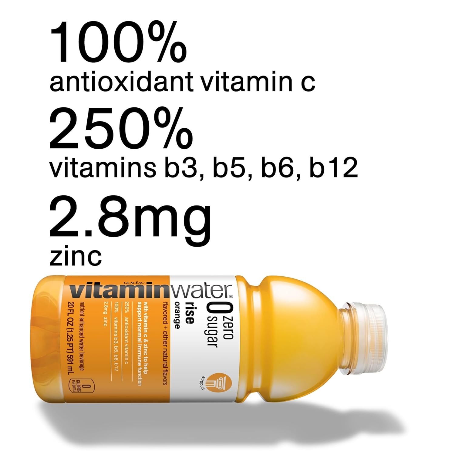 vitaminwater zero sugar rise, electrolyte enhanced water w/vitamins, orange drinks, 20 fl oz, 12 Pack thumbnail 3