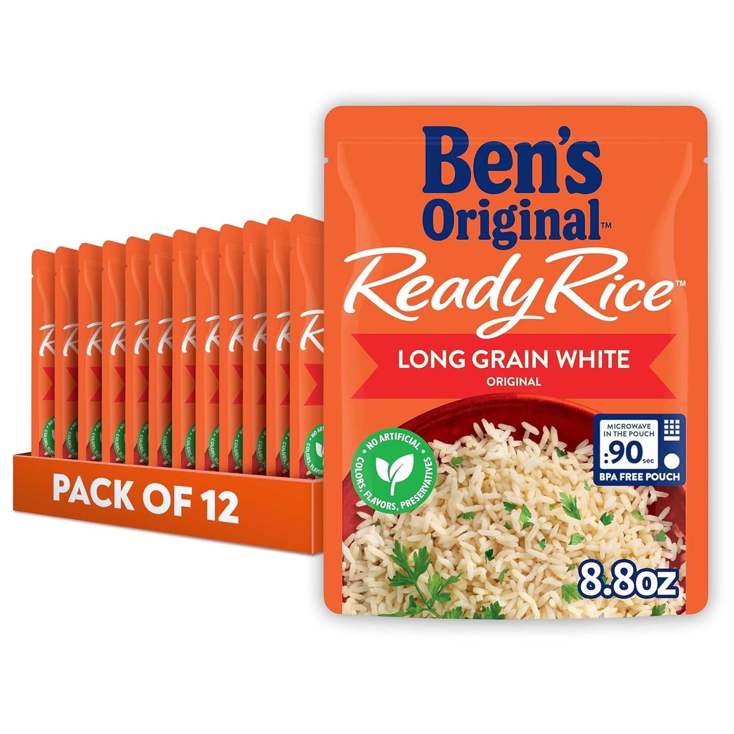 BEN'S ORIGINAL Ready Rice Long Grain and Wild Flavored Rice, Easy Dinner Side, 8.8 oz Pouch (Pack of 12)