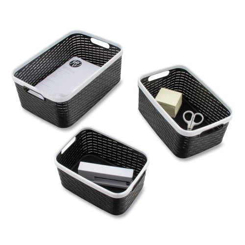 Advantus Open Lid Storage Bin, Assorted Sizes, Black/White, 3/Pack (39220) thumbnail 3