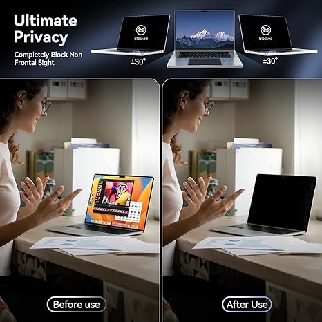 Privacy Screen Protector for MacBook Pro 14 Inch (2021-2024, M1, M2), Easy On/Off Removable Anti Spy Blue Light Glare Cover Shield, Laptop Privacy Filter for Mac Pro 14in (A2918/A2992/A2442/A2779) thumbnail 3