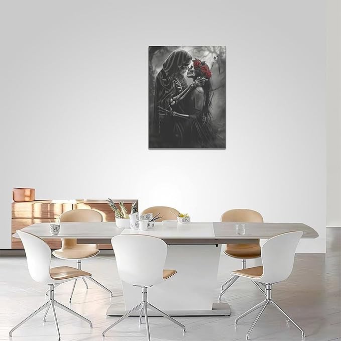 Gothic Skull Wall Art Pictures Goth Skeleton Wall Decor Canvas Painting Home Modern Artwork Decorations Framed for Bathroom Living Room Bedroom Office 12 x 16 inch thumbnail 5