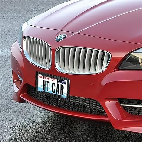 Black Carbon Fiber License Plate Frame, 2 Pack Glossy Waterproof Plastic Number Plate Frame Print Carbon Fiber Pattern for Man and Women (with Fasteners and Screws) thumbnail 3