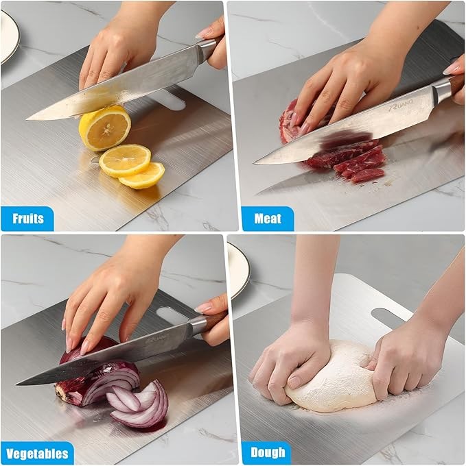 3Pcs Titanium Cutting Boards - 100% Pure Titanium, Double-Sided, Food Grade, Rust-Proof, Durable, Perfect for Meat, Fruit & Vegetables - Premium Kitchen Cutting Mat with Enhanced Hygiene thumbnail 2