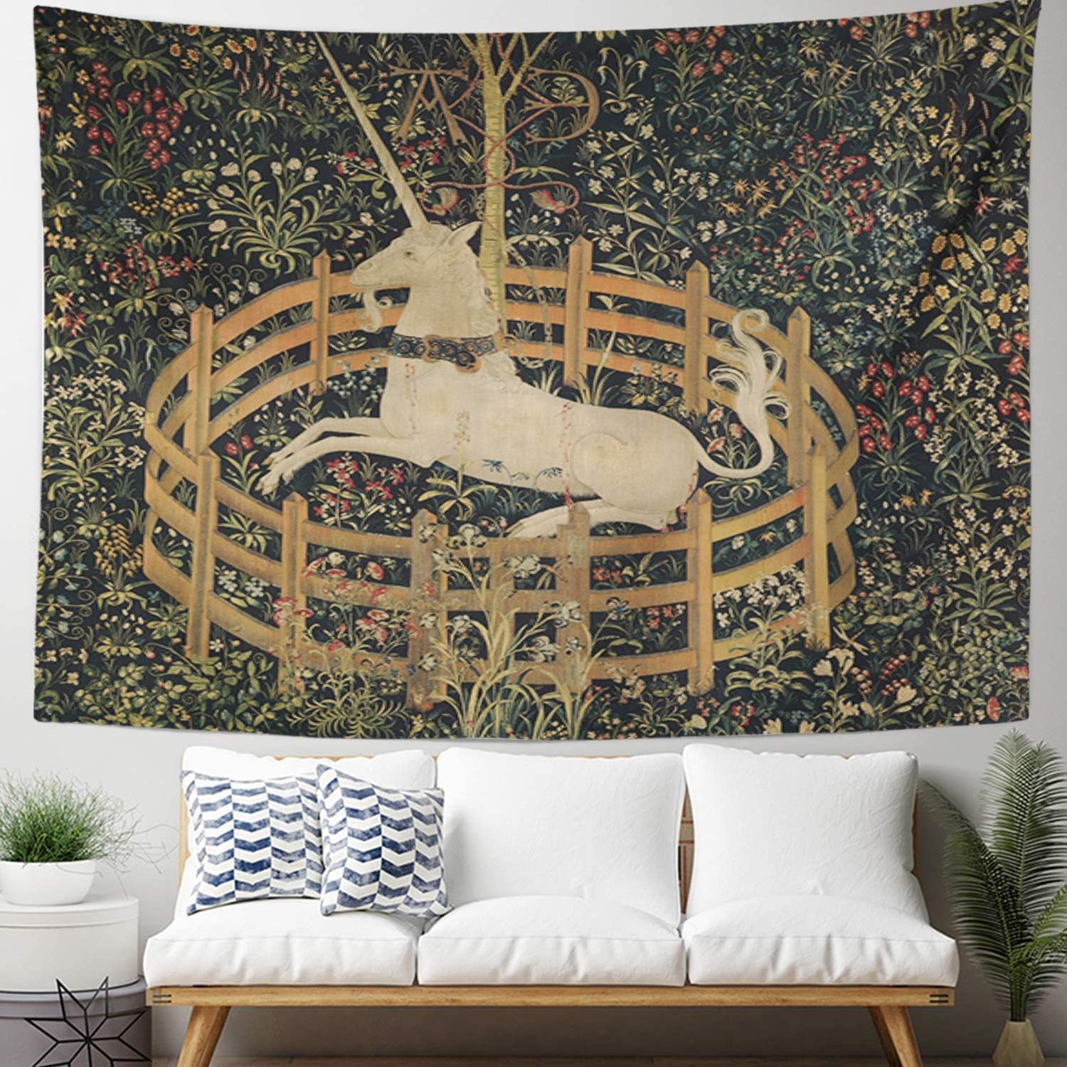 Semtomn Tapestry Artwork Wall Hanging Medieval Vintage Hunting Unicorn Captivity Him Her 60x80 Inches Home Decor Tapestries Mattress Tablecloth Curtain Print thumbnail 2