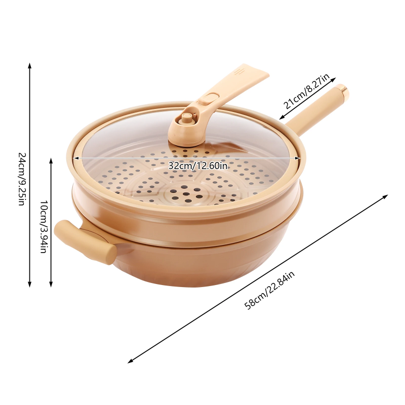 Multi-Purpose Cookware with Non-Stick Surface, Steamer Basket, and Micro-Pressure Function for Frying, Steaming, and Boiling thumbnail 3